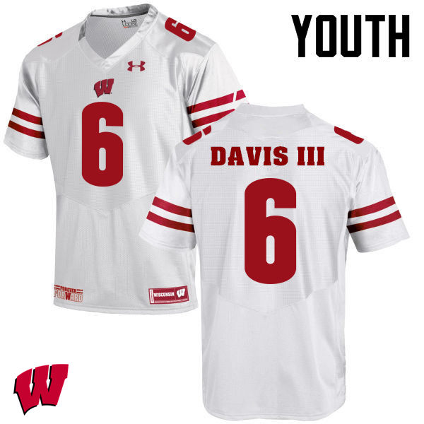 Wisconsin Badgers Youth #6 Danny Davis III NCAA Under Armour Authentic White College Stitched Football Jersey FQ40H02WV